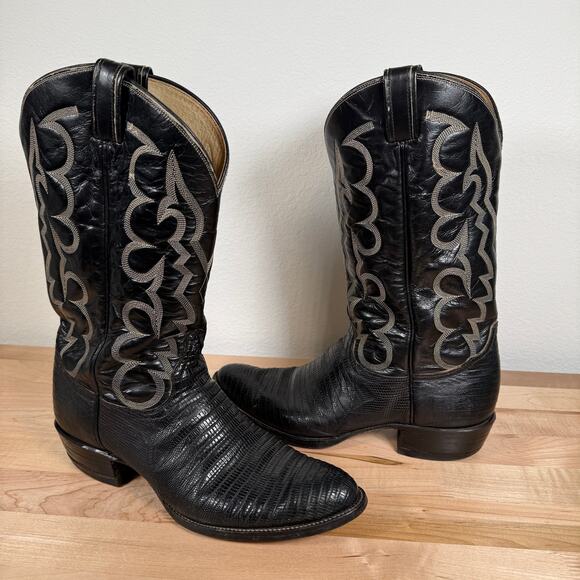 Tony Lama Black Label Lizard Cowboy Boots Men 11 B Western Exotic Leather main image 8